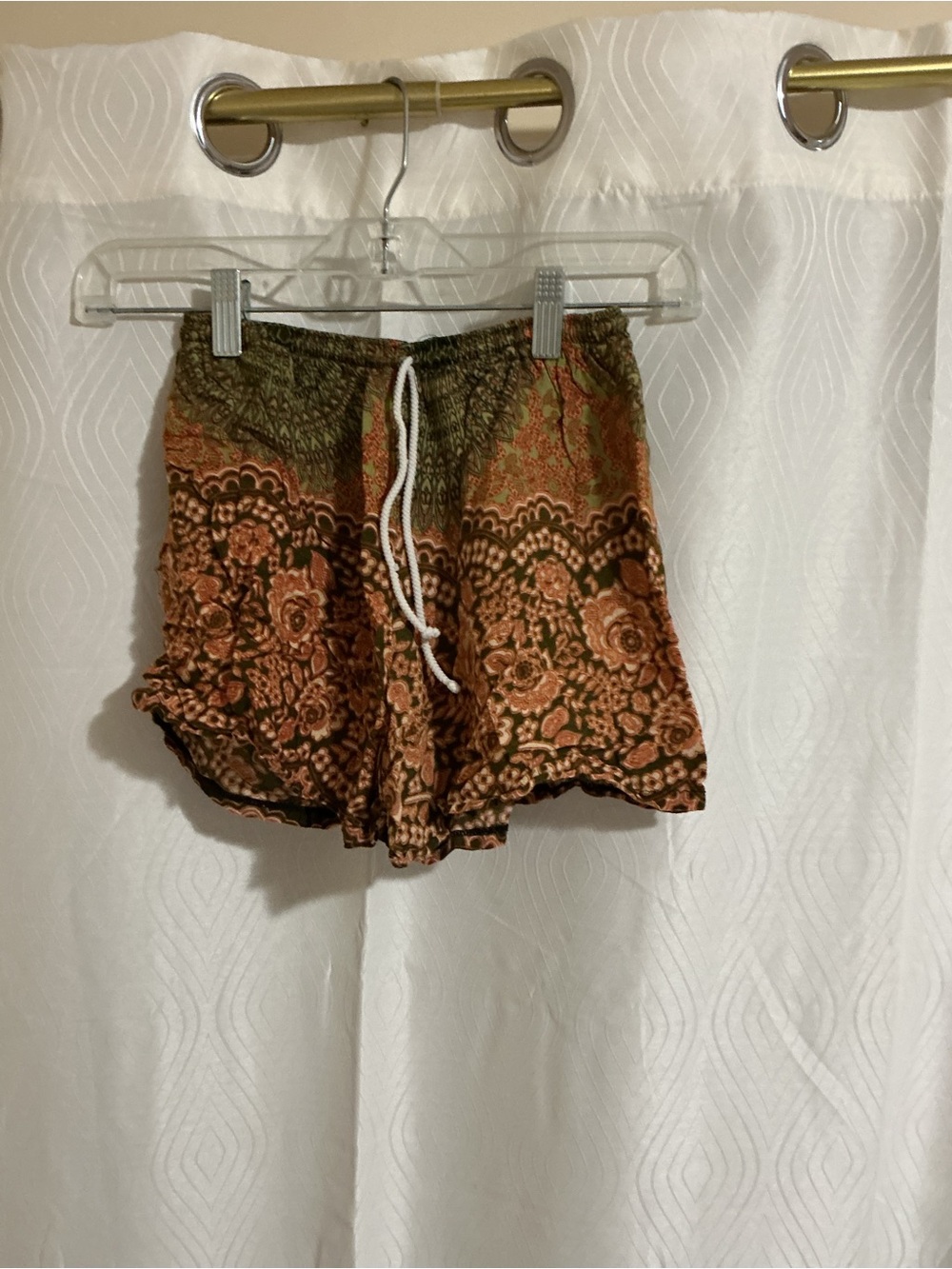 Floral Drawstring Athletic Shorts in Olive and Rust